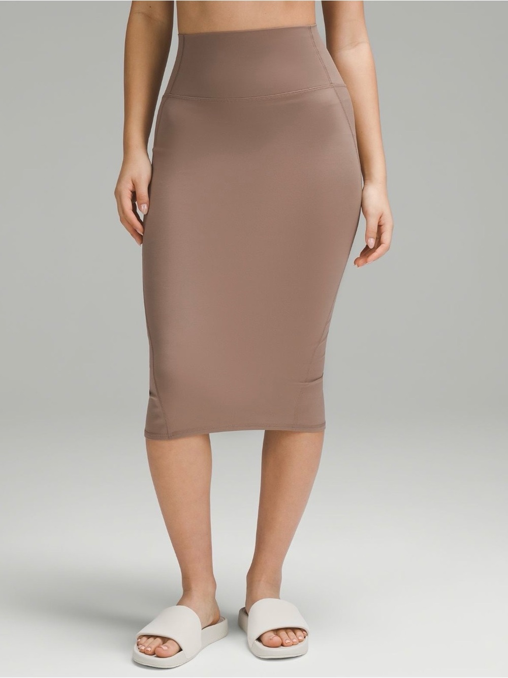🆕 Lululemon Nulu Slim-Fit High-Rise Midi Skirt Taupe Size 4